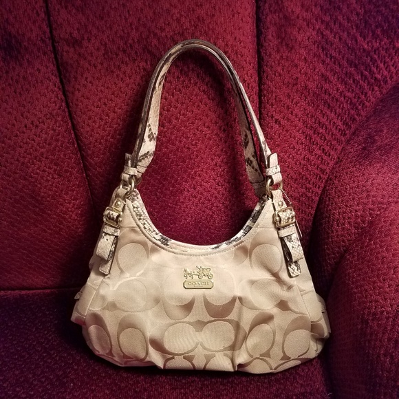 Coach Handbags - Coach Madison Maggie Signature  Snakeskin Trim Bag